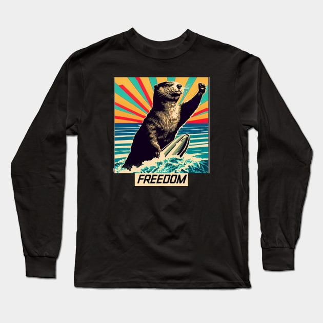 FREEDOM - Santa Cruz surfboard stealing otter Long Sleeve T-Shirt by REDWOOD9